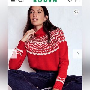 Red and White hand knit fairisle Women's Sweater